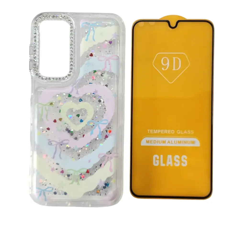CASE BRILLO DISEÑO (SAMSUNG A06) (CORAZONES)