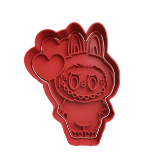 Labubu con Globos de Corazones Cortador de Galletas