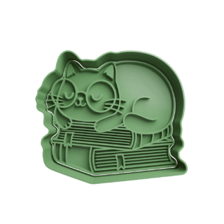 Gato Durmiendo en Libros Cortador de Galletas